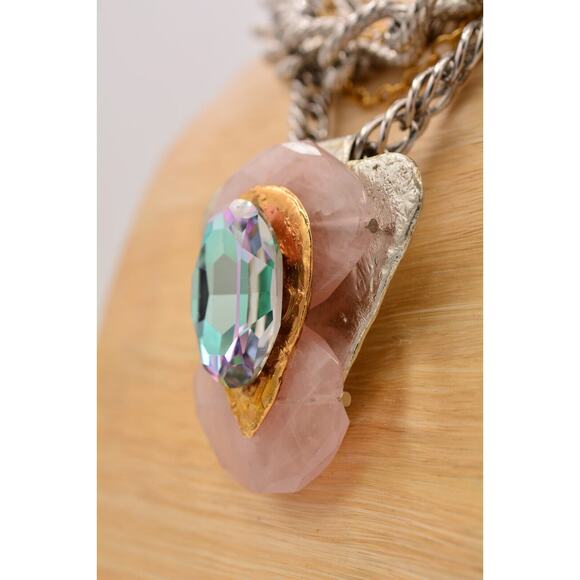 J. Jansen Brutalist Statement Necklace Crystal Pink Stone Chunky Signed Bin6A - Picture 9 of 12